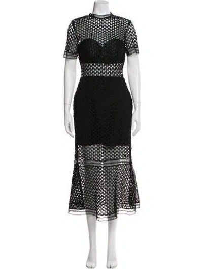 Pre-owned Self-portrait Lace Pattern Midi Length Dress In Black