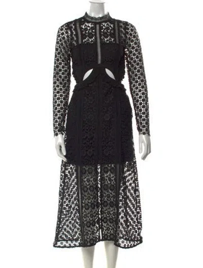 Pre-owned Self-portrait Lace Pattern Midi Length Dress In Black