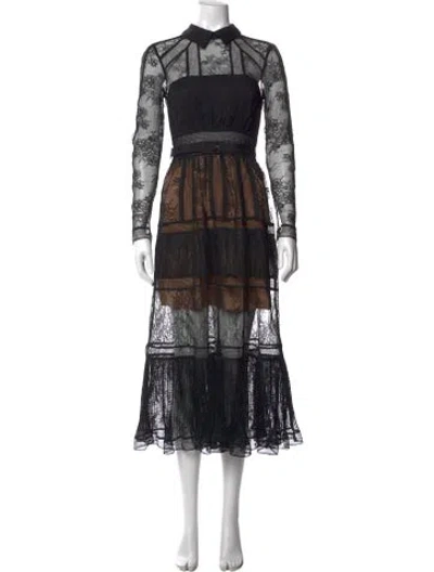 Pre-owned Self-portrait Lace Pattern Midi Length Dress In Black