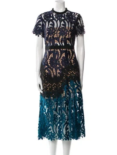 Pre-owned Self-portrait Lace Pattern Midi Length Dress In Blue
