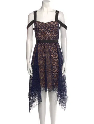 Pre-owned Self-portrait Lace Pattern Midi Length Dress In Blue