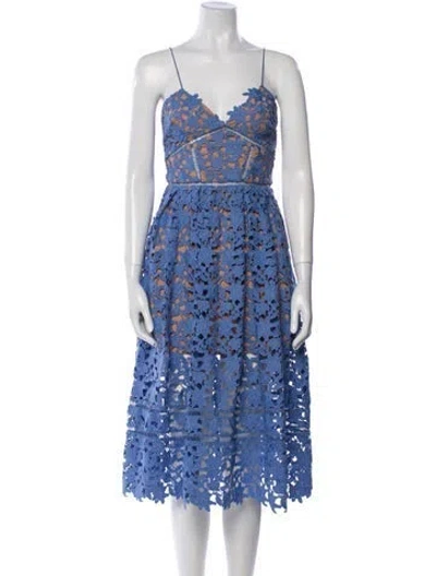Pre-owned Self-portrait Lace Pattern Midi Length Dress In Blue