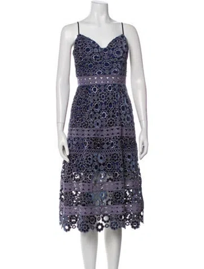 Pre-owned Self-portrait Lace Pattern Midi Length Dress In Blue