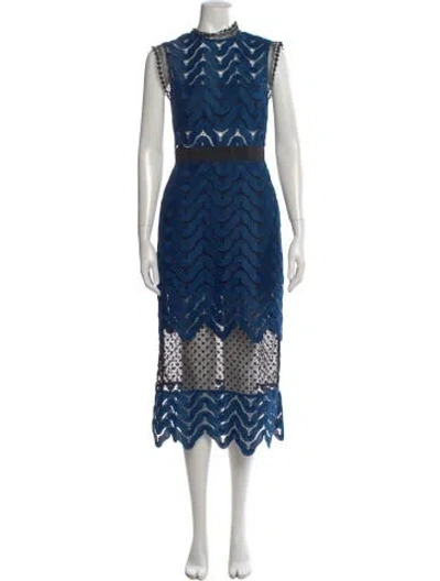 Pre-owned Self-portrait Lace Pattern Midi Length Dress In Blue