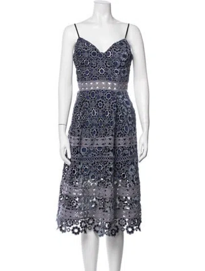 Pre-owned Self-portrait Lace Pattern Midi Length Dress In Blue