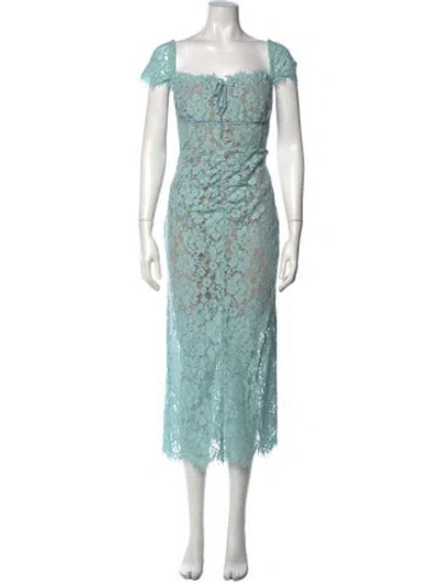 Pre-owned Self-portrait Lace Pattern Midi Length Dress In Blue