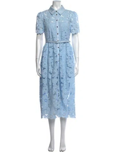 Pre-owned Self-portrait Lace Pattern Midi Length Dress In Blue
