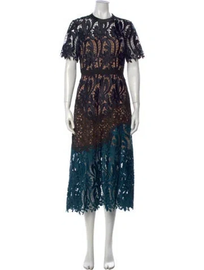 Pre-owned Self-portrait Lace Pattern Midi Length Dress In Blue