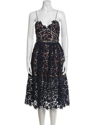 Pre-owned Self-portrait Lace Pattern Midi Length Dress In Blue