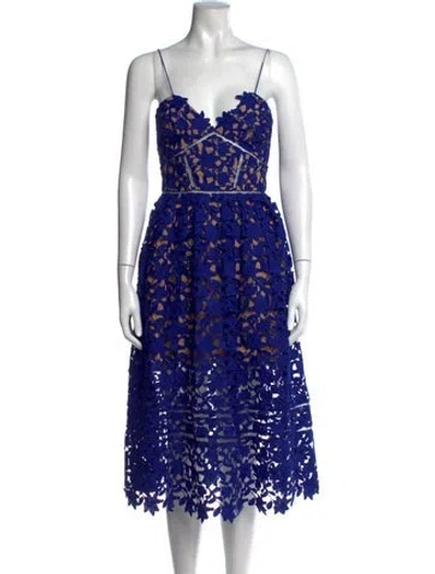 Pre-owned Self-portrait Lace Pattern Midi Length Dress In Blue/neutrals
