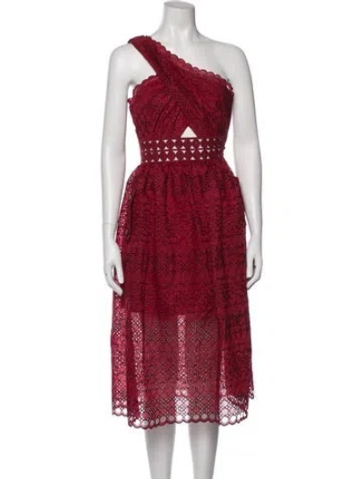 Pre-owned Self-portrait Lace Pattern Midi Length Dress In Burgundy