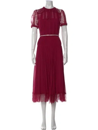Pre-owned Self-portrait Lace Pattern Midi Length Dress In Burgundy