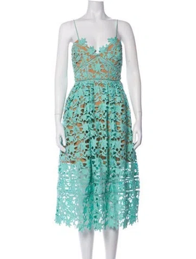 Pre-owned Self-portrait Lace Pattern Midi Length Dress In Green
