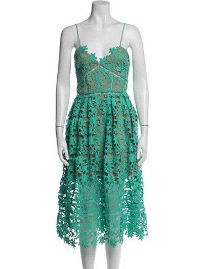 Pre-owned Self-portrait Lace Pattern Midi Length Dress In Green