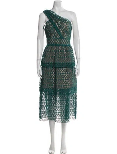 Pre-owned Self-portrait Lace Pattern Midi Length Dress In Green