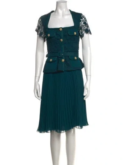 Pre-owned Self-portrait Lace Pattern Midi Length Dress In Green