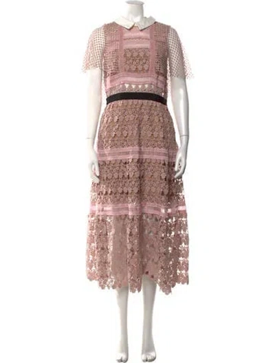 Pre-owned Self-portrait Lace Pattern Midi Length Dress In Neutral