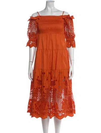 Pre-owned Self-portrait Lace Pattern Midi Length Dress In Orange
