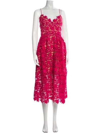 Pre-owned Self-portrait Lace Pattern Midi Length Dress In Pink