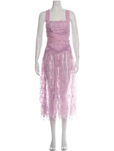 Pre-owned Self-portrait Lace Pattern Midi Length Dress In Pink
