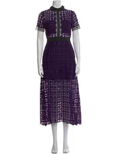 Pre-owned Self-portrait Lace Pattern Midi Length Dress In Purple