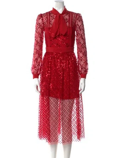 Pre-owned Self-portrait Lace Pattern Midi Length Dress In Red