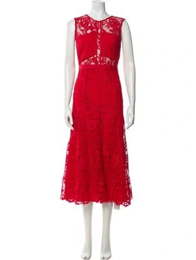 Pre-owned Self-portrait Lace Pattern Midi Length Dress In Red