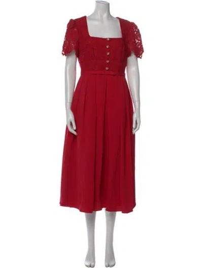 Pre-owned Self-portrait Lace Pattern Midi Length Dress In Red