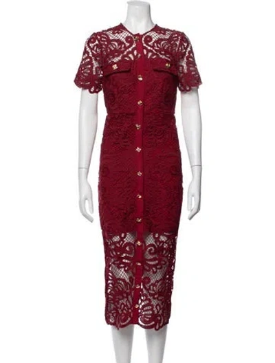 Pre-owned Self-portrait Lace Pattern Midi Length Dress In Red