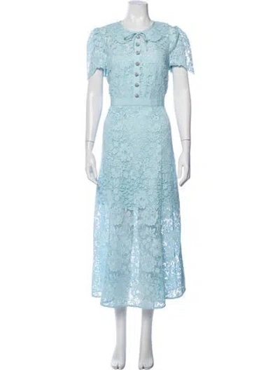 Pre-owned Self-portrait Lace Pattern Midi Length Dress W/ Tags In Blue