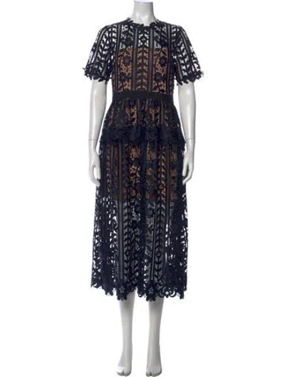 Pre-owned Self-portrait Lace Pattern Midi Length Dress W/ Tags In Blue
