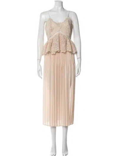 Pre-owned Self-portrait Lace Pattern Midi Length Dress W/ Tags In Neutral