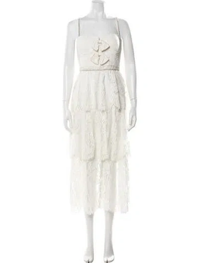 Pre-owned Self-portrait Lace Pattern Midi Length Dress W/ Tags In Neutral