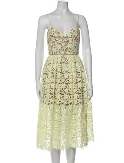 Pre-owned Self-portrait Lace Pattern Midi Length Dress W/ Tags In Yellow