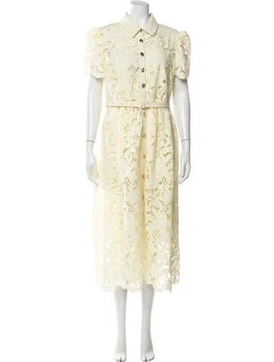 Pre-owned Self-portrait Lace Pattern Midi Length Dress W/ Tags In Yellow