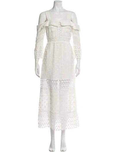 Pre-owned Self-portrait Lace Pattern Midi Length Dress In White