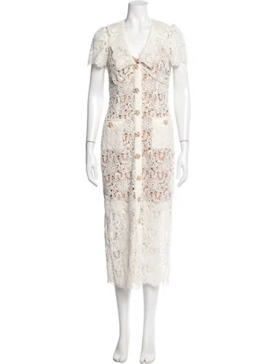 Pre-owned Self-portrait Lace Pattern Midi Length Dress In White