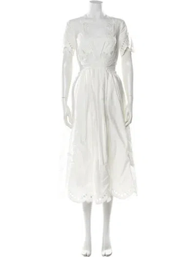 Pre-owned Self-portrait Lace Pattern Midi Length Dress In White
