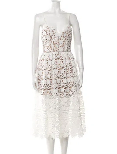 Pre-owned Self-portrait Lace Pattern Midi Length Dress In White