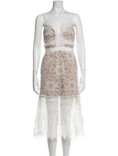 Pre-owned Self-portrait Lace Pattern Midi Length Dress In White