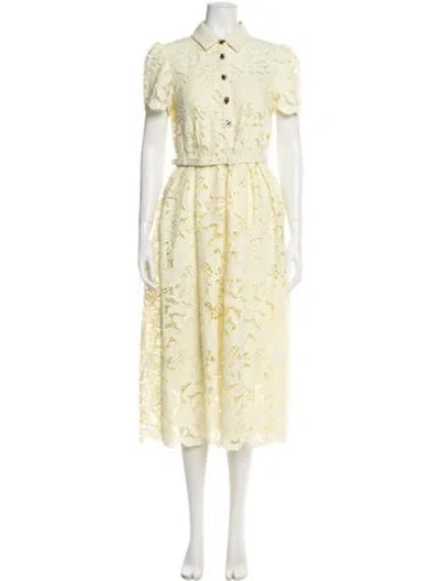 Pre-owned Self-portrait Lace Pattern Midi Length Dress In Yellow