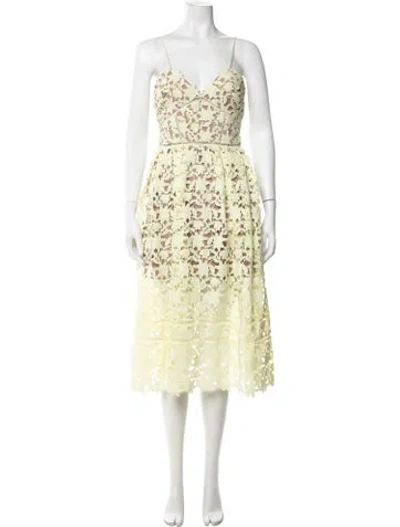 Pre-owned Self-portrait Lace Pattern Midi Length Dress In Yellow