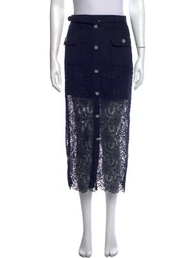 Pre-owned Self-portrait Lace Pattern Midi Length Skirt In Blue