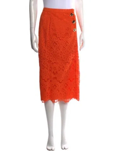 Pre-owned Self-portrait Lace Pattern Midi Length Skirt In Orange
