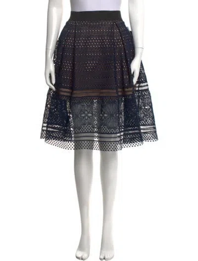 Pre-owned Self-portrait Lace Pattern Midi Length Skirt W/ Tags In Blue/neutrals