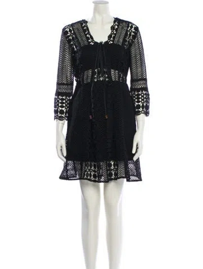 Pre-owned Self-portrait Lace Pattern Mini Dress In Black
