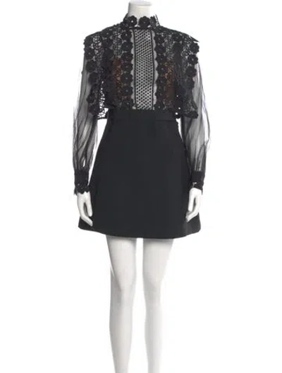 Pre-owned Self-portrait Lace Pattern Mini Dress In Black