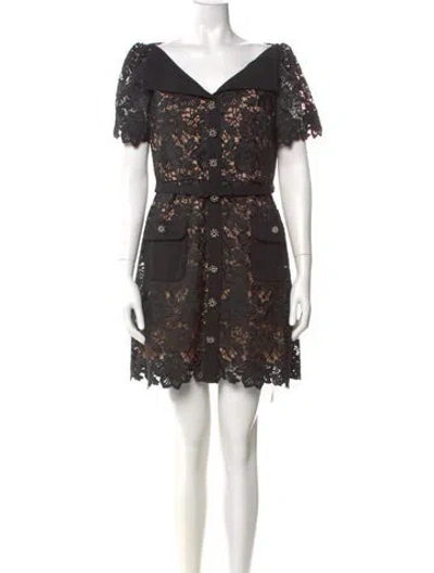 Pre-owned Self-portrait Lace Pattern Mini Dress In Black