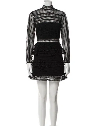 Pre-owned Self-portrait Lace Pattern Mini Dress In Black