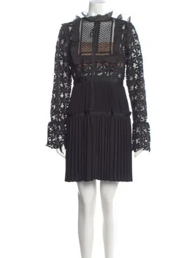 Pre-owned Self-portrait Lace Pattern Mini Dress In Black